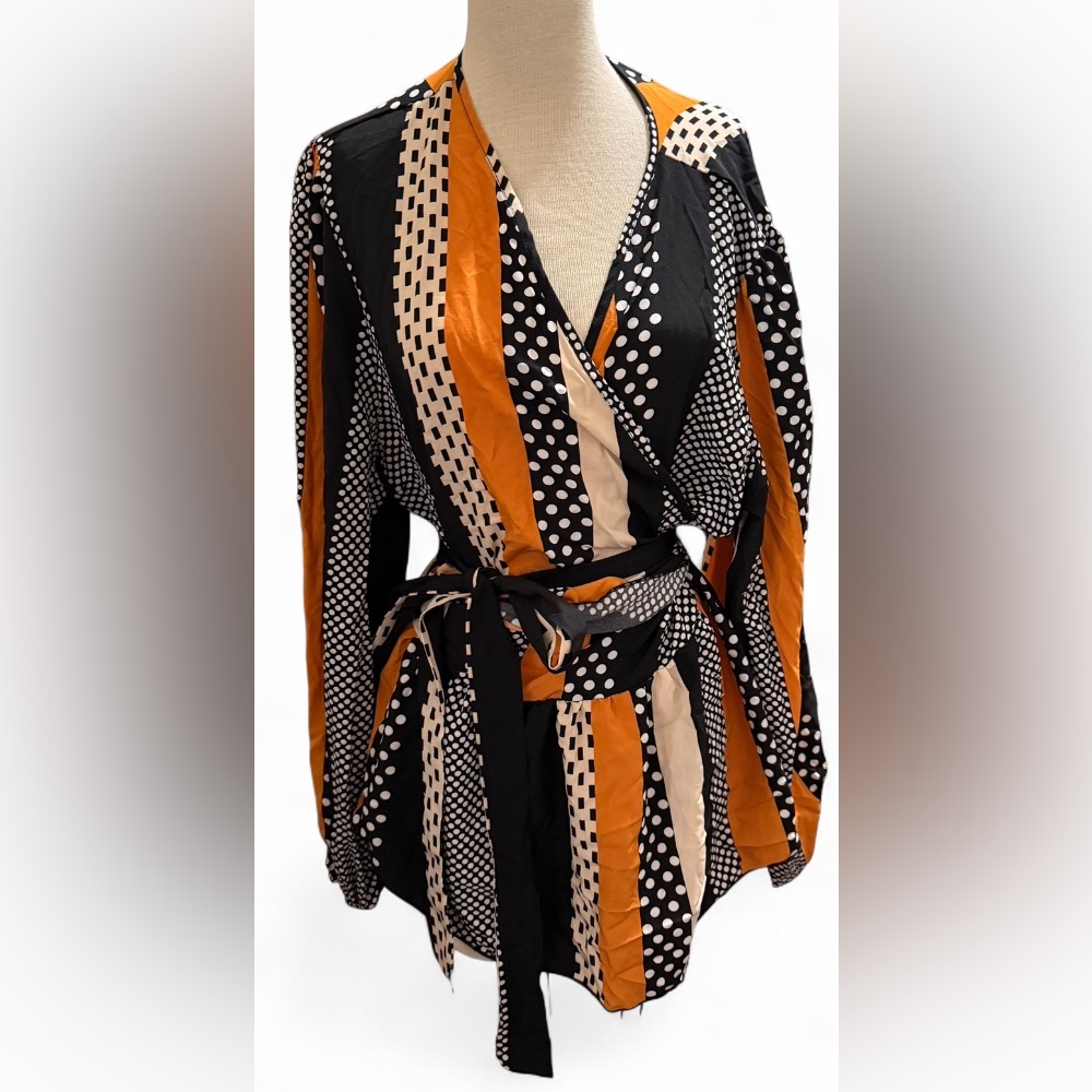 Finjani Wrap Blouse Polka Dot Striped Adjustable Size 4XL Plus Size